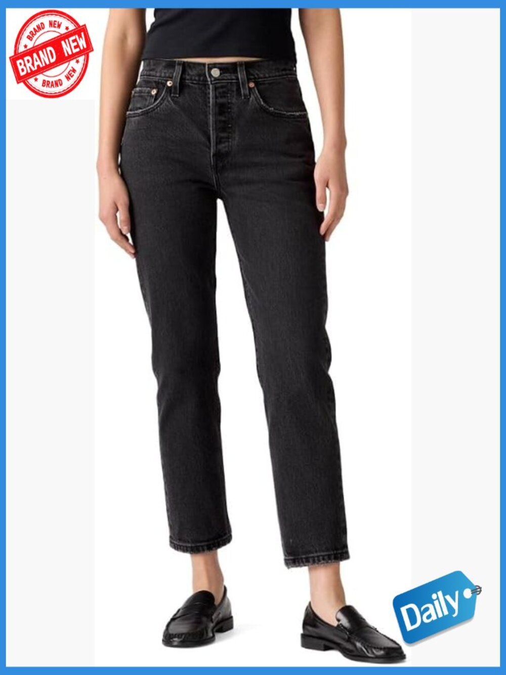 High Rise Straight Crop Jeans Button Fly 26" Inseam